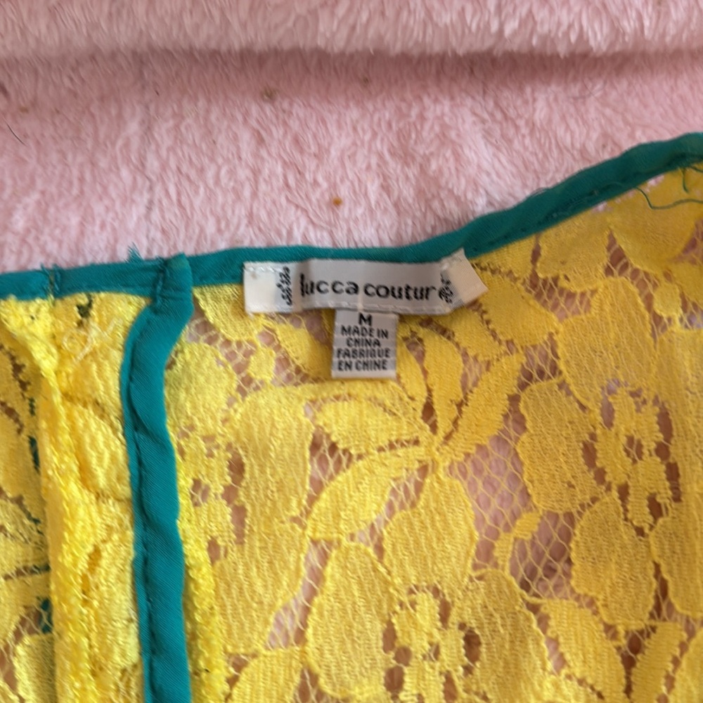 Lucca Couture Yellow Lace Top with Blue Edging - Picture 2 of 5